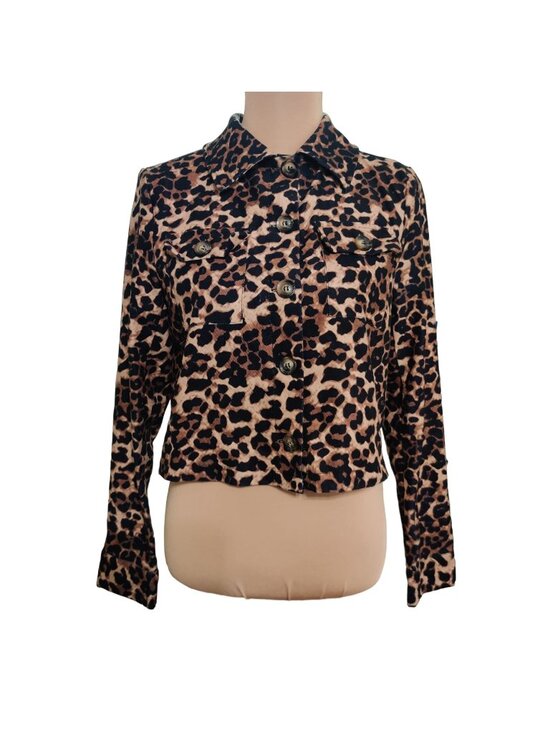 SHEIN Jackets & Blazers - SHEIN Trucker Jacket Size S 4 Leopard Animal Print Cropped Button Front Mcbling